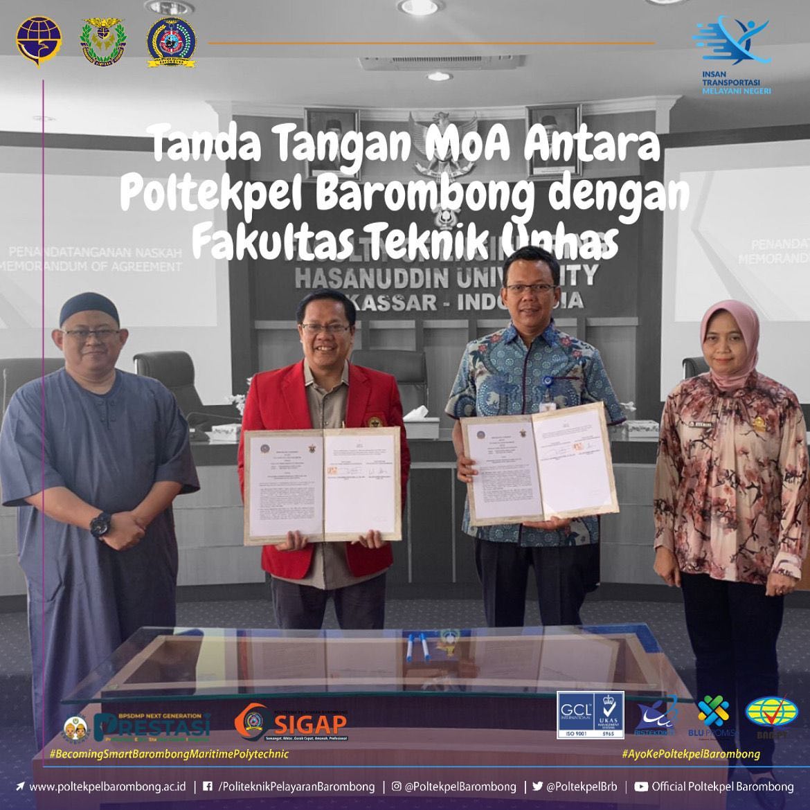 You are currently viewing Penanda tanganan MoA(Memorandum of Agreement) antara Poltekpel Barombong dengan Fakultas Teknik Universitas Hasanuddin yang dilaksanakan pada hari Jumat, 2 Desember 2022 di Fakultas Teknik Universitas Sultan Hasanuddin, Makassar