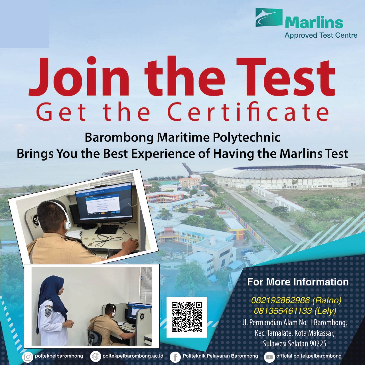 You are currently viewing Join the Test, Get the Certificate ! Politeknik Pelayaran Barombong melayani Marlins Test bagi para Pelaut.