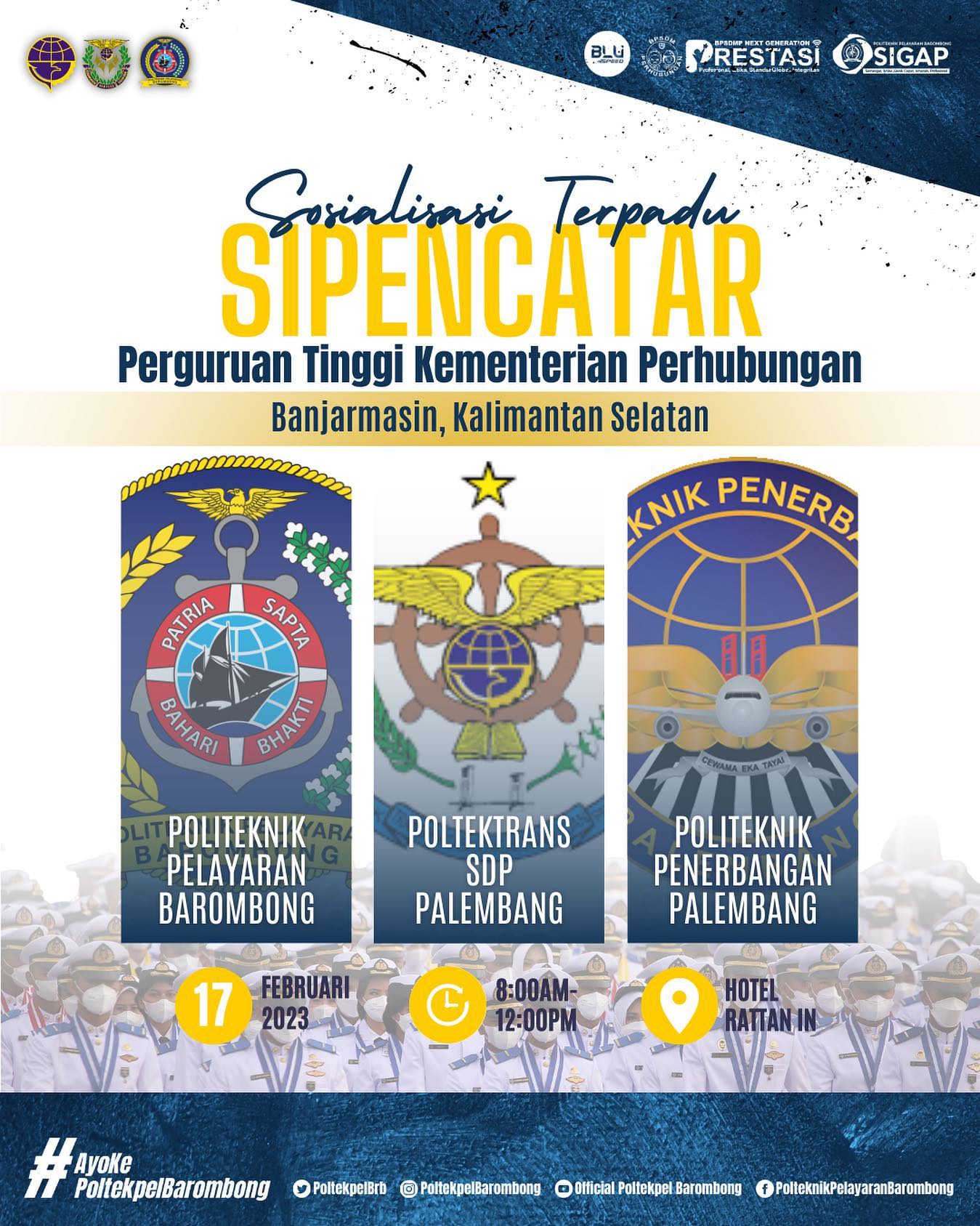 You are currently viewing Hallo sobat Poltekpel Barombong..Mimin mau kasih tahu nih, buat adek-adek yang di Banjarmasin, Kalimantan Selatan, kami Poltekpel Barombong @poltektranssdp dan @poltekbangplg akan hadir di kota kalian