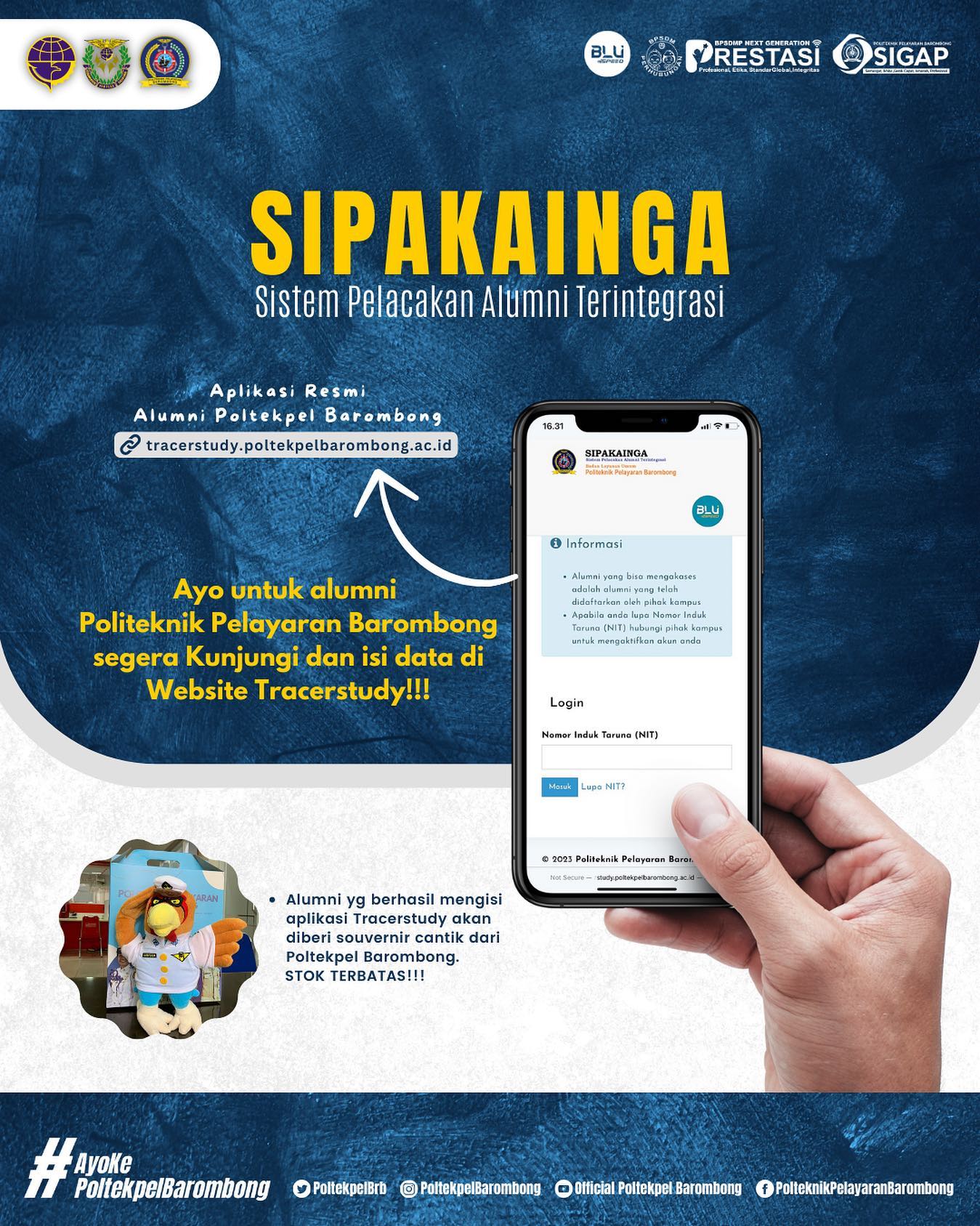 You are currently viewing Dear Alumni Poltekpel Barombong…ayo segera kunjungi dan isi di website Tracerstudy Politeknik Pelayaran Barombong. Buat alumni yang berhasil mengisi akan diberi souvenir cantik dari Poltekpel Barombong, Stok Terbatas!!