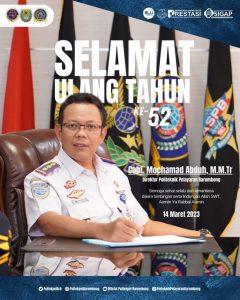 Read more about the article Selamat ulang tahun bapak Direktur Politeknik Pelayaran Barombong Capt. Mochamad Abduh, M.M.Tr yang ke 52 tahun