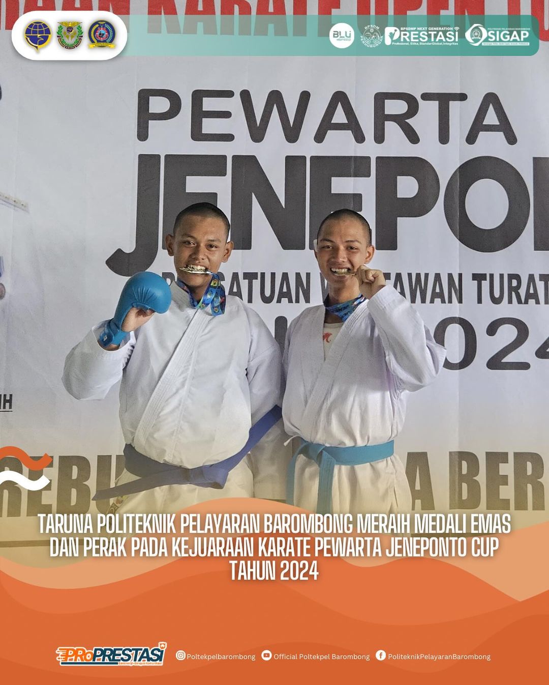 You are currently viewing Taruna Politeknik Pelayaran Barombong meraih medali Emas dan Perak Pada Kejuaraan Karate PEWARTA Jeneponto Cup Tahun 2024.