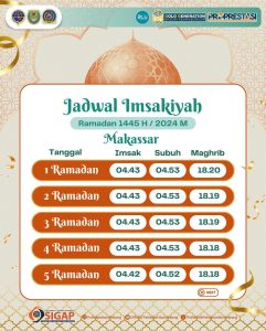 Read more about the article Informasi Jadwal Imsakiyah Ramadan 1445 H / 2024 M wilayah Makassar dan sekitarnya