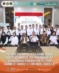 Read more about the article Politeknik Pelayaran Barombong Bekerjasama dengan Pusat Pengembangan SDM Perhubungan Laut selenggarakan Pendidikan dan Pelatihan Training of Trainer(T.O.T) Imo Model Coursr 6.10, Senin(13/05)