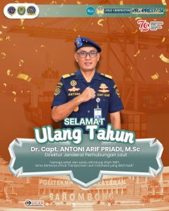 Read more about the article Direktur dan Segenap Civitas Akademika Politeknik Pelayaran Barombong mengucapkan Selamat Ulang Tahun Bapak Dr. Capt. Antoni Arif Priadi Direktur Jenderal Perhubungan Laut