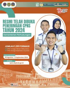 Read more about the article Pendaftaran CPNS dibuka mulai tanggal 20 Agustus – 6 September 2024. Kementerian perhubungan membuka 1.391 formasi yang terdiri CPNS Tenaga Teknis (1.385 posisi), CPNS Tenaga Kesehatan (6 posisi) Pengumuman dapat diunduh di laman cpns.dephub.go.id