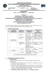 Read more about the article Pengumuman Penerimaan Calon Taruna/i Jalur Non Pola Pembibitan (Mandiri) Program Diploma III Pembentukan, Program Diklat Pelaut Tingkat III Pembentukan (DP III Pembentukan) Angkatan 72 Politeknik Pelayaran Barombong