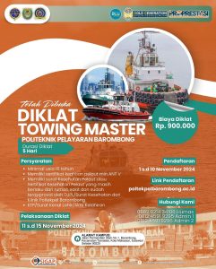 Read more about the article Diklat Towing master sudah tersedia di Poltekpel Barombong, pendaftaran dibuka mulai tanggal 1 s.d 10 November 2024