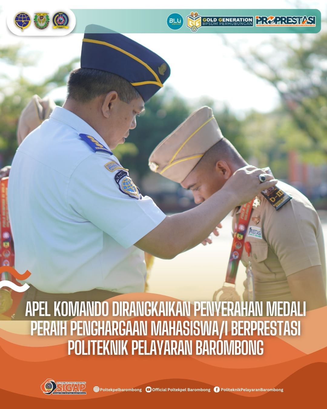 Read more about the article Apel Komando dirangkaikan Penyerahan Medali Peraih Penghargaan Mahasiswa/i Berprestasi Politeknik Pelayaran Barombong, Senin(18/11)