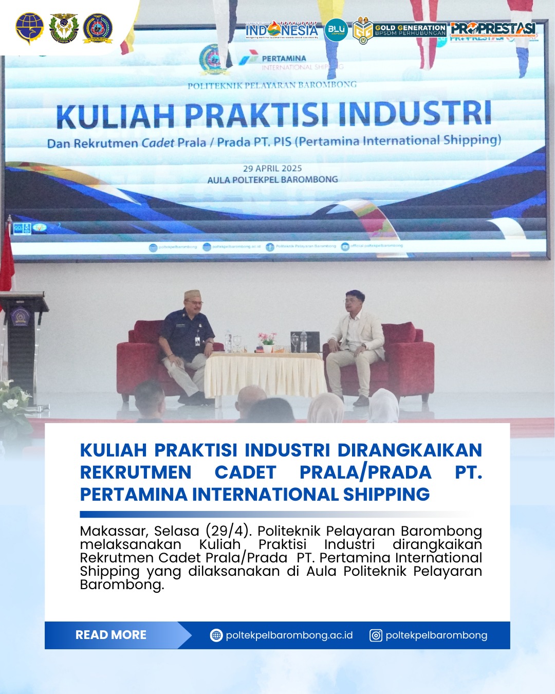 Read more about the article Kuliah Praktisi Industri Dirangkaikan Rekrutmen Cadet Prala/Prada PT. Pertamina International Shipping, Selasa(29/04)