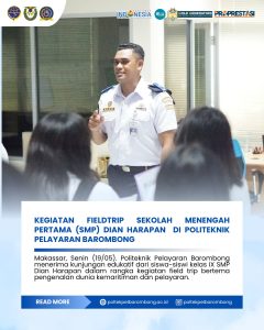 Read more about the article Politeknik Pelayaran Barombong menerima kunjungan siswa-siswi SMP Dian Harapan dalam rangka kegiatan field trip bertema pengenalan dunia kemaritiman dan pelayaran. Senin (19/05)