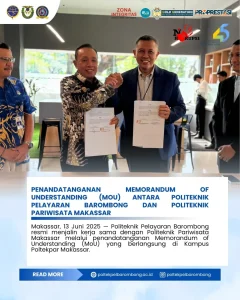 Read more about the article Makassar, 13 Juni 2025 – Politeknik Pelayaran Barombong resmi menjalin kerja sama dengan Politeknik Pariwisata Makassar melalui penandatanganan Memorandum of Understanding (MoU) yang berlangsung di Kampus Poltekpar Makassar.