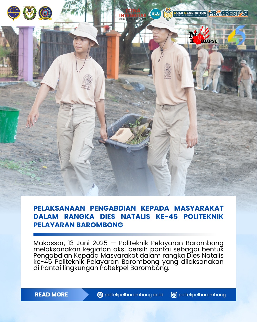 You are currently viewing Pelaksanaan Pengabdian Kepada Masyarakat Dalam Rangka Dies Natalis Ke-45 Politeknik Pelayaran Barombong. Jumat (13/06)