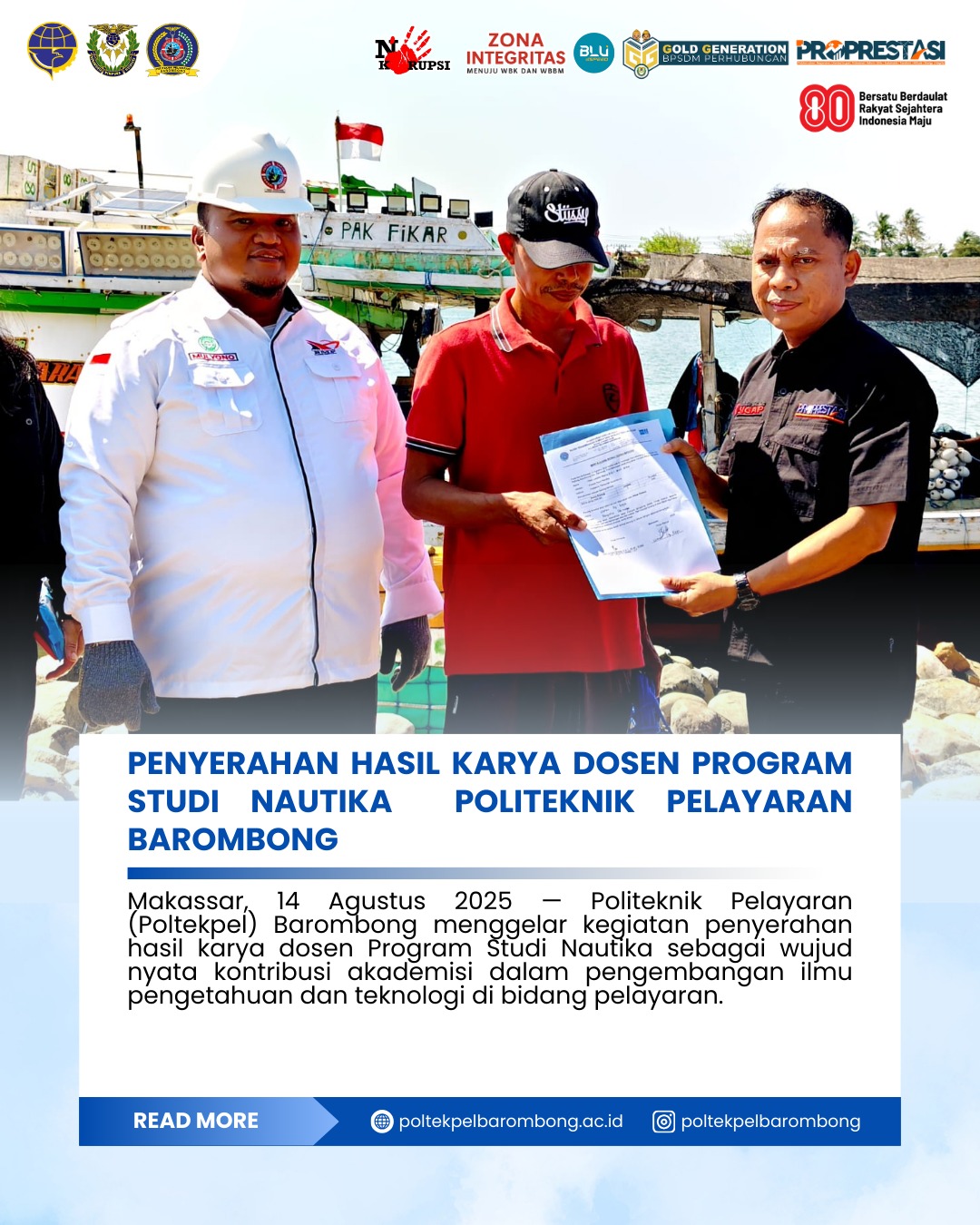 You are currently viewing Politeknik Pelayaran (Poltekpel) Barombong menggelar kegiatan penyerahan hasil karya dosen Program Studi Nautika sebagai wujud nyata kontribusi akademisi dalam pengembangan ilmu pengetahuan dan teknologi di bidang pelayaran.