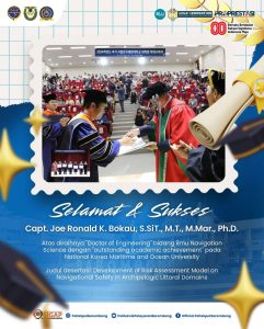 Read more about the article Selamat & Sukses kepada Capt. Joe Ronald K. Bokau, S.SiT., M.T., M.Mar., Ph.D. atas pencapaian luar biasa meraih gelar Doctor of Engineering di bidang Navigation Science dengan predikat “Outstanding Academic Achievement” pada National Korea Maritime and Ocean University