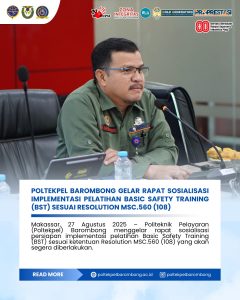 Read more about the article Makassar, 27 Agustus 2025 – Politeknik Pelayaran (Poltekpel) Barombong menggelar rapat sosialisasi persiapan implementasi pelatihan Basic Safety Training (BST) sesuai ketentuan Resolution MSC.560 (108) yang akan segera diberlakukan.