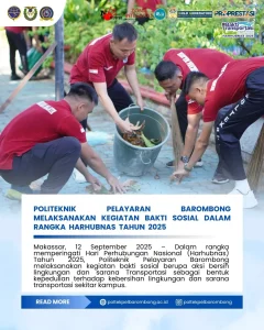 Read more about the article Makassar, 12 September 2025 — Dalam rangka menyambut Hari Perhubungan Nasional (Harhubnas) Tahun 2025, Politeknik Pelayaran Barombong melaksanakan kegiatan bakti sosial berupa aksi bersih-bersih lingkungan dan sarana transportasi sekitar kampus.