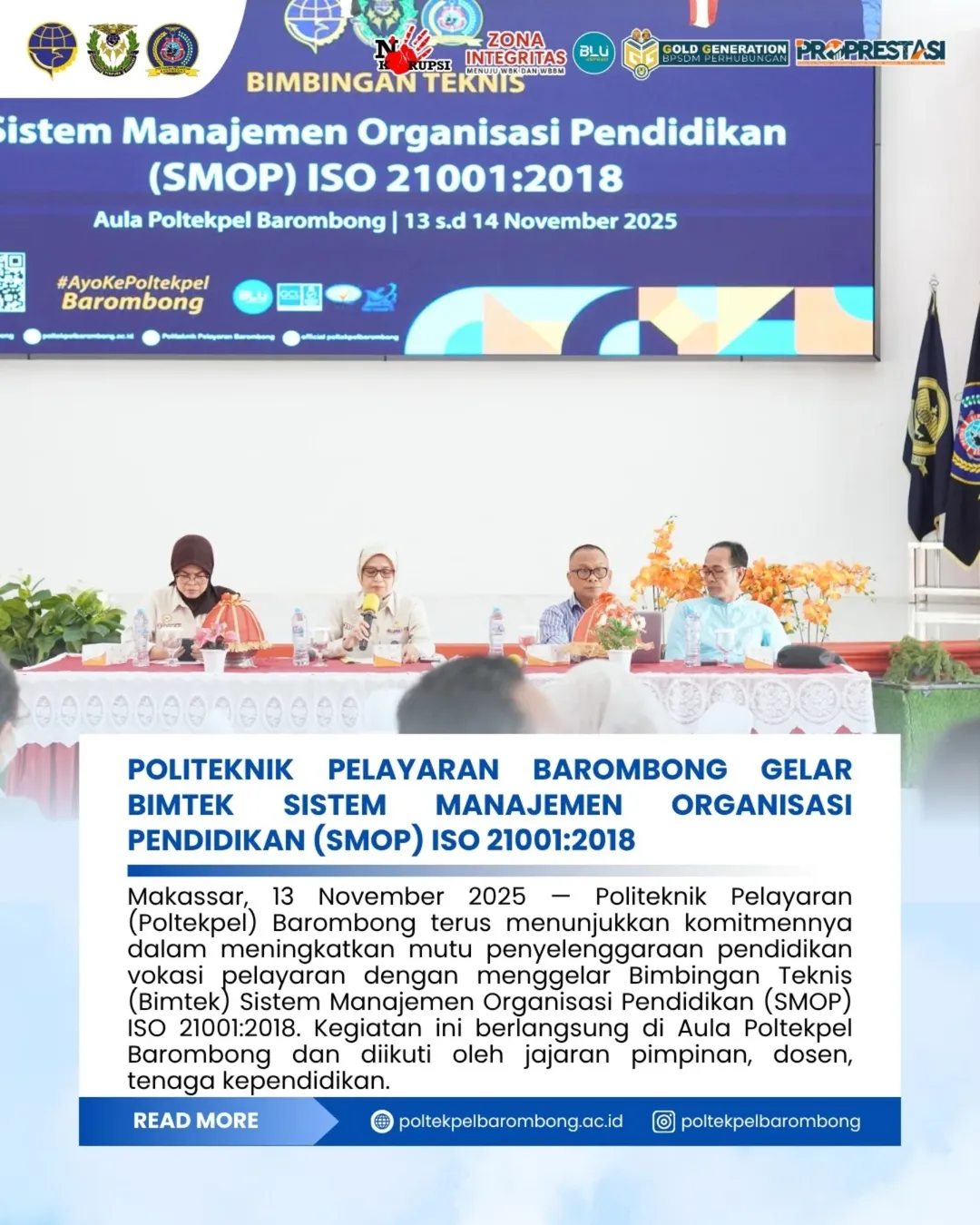 You are currently viewing Politeknik Pelayaran Barombong Gelar Bimbingan Teknis Sistem Manajemen Organisasi Pendidikan (SMOP) ISO 21001:2018