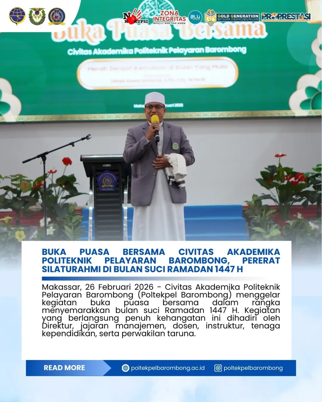 Read more about the article Buka Puasa Bersama Civitas Akademika Politeknik Pelayaran Barombong, Pererat Silahturahmi di Bulan Suci Ramadhan 1447 H