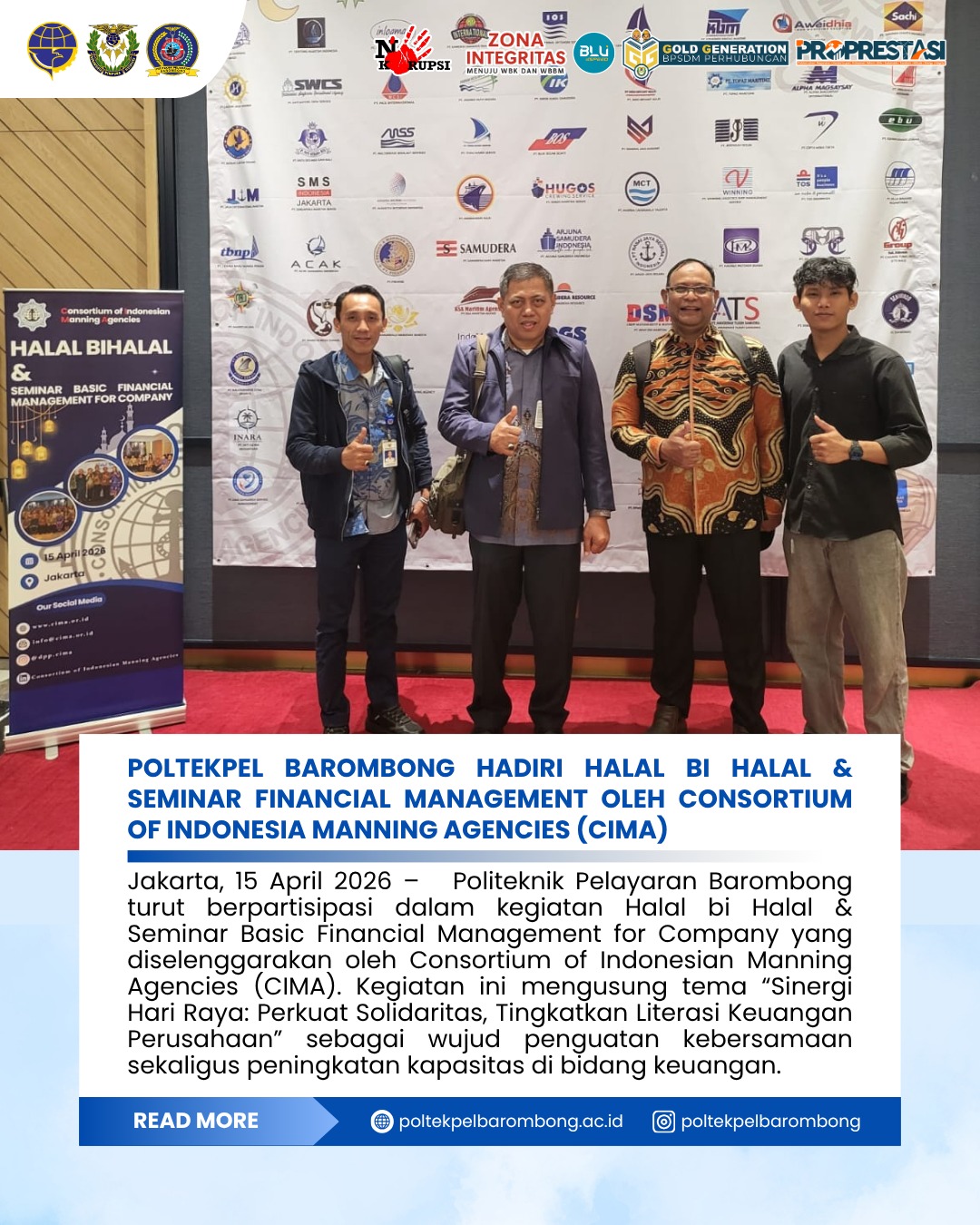 Read more about the article Poltekpel Barombong Hadiri Halal Bi Halal & Seminar Financial Management oleh Consortium of Indonesia Manning Agency (CIMA)