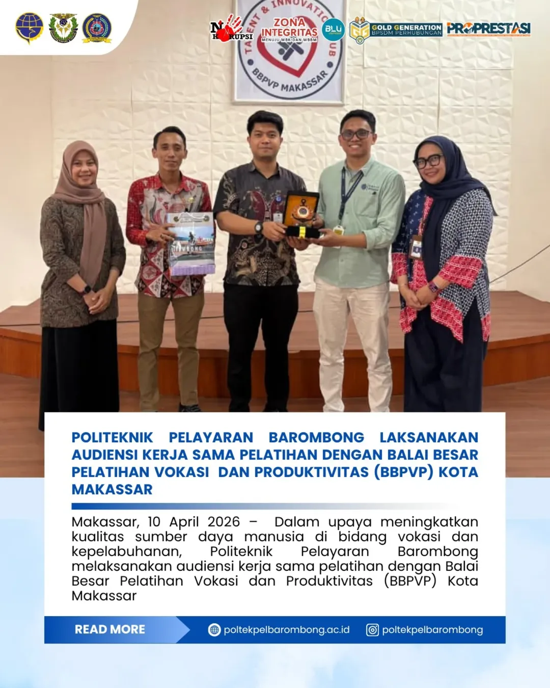 Read more about the article Politeknik Pelayaran Barombong Melaksanakan Audiensi Kerjasama Pelatihan dengan Balai Besar Pelatihan Vokasi dan Produktivitas (BBPVP) Kota Makassar