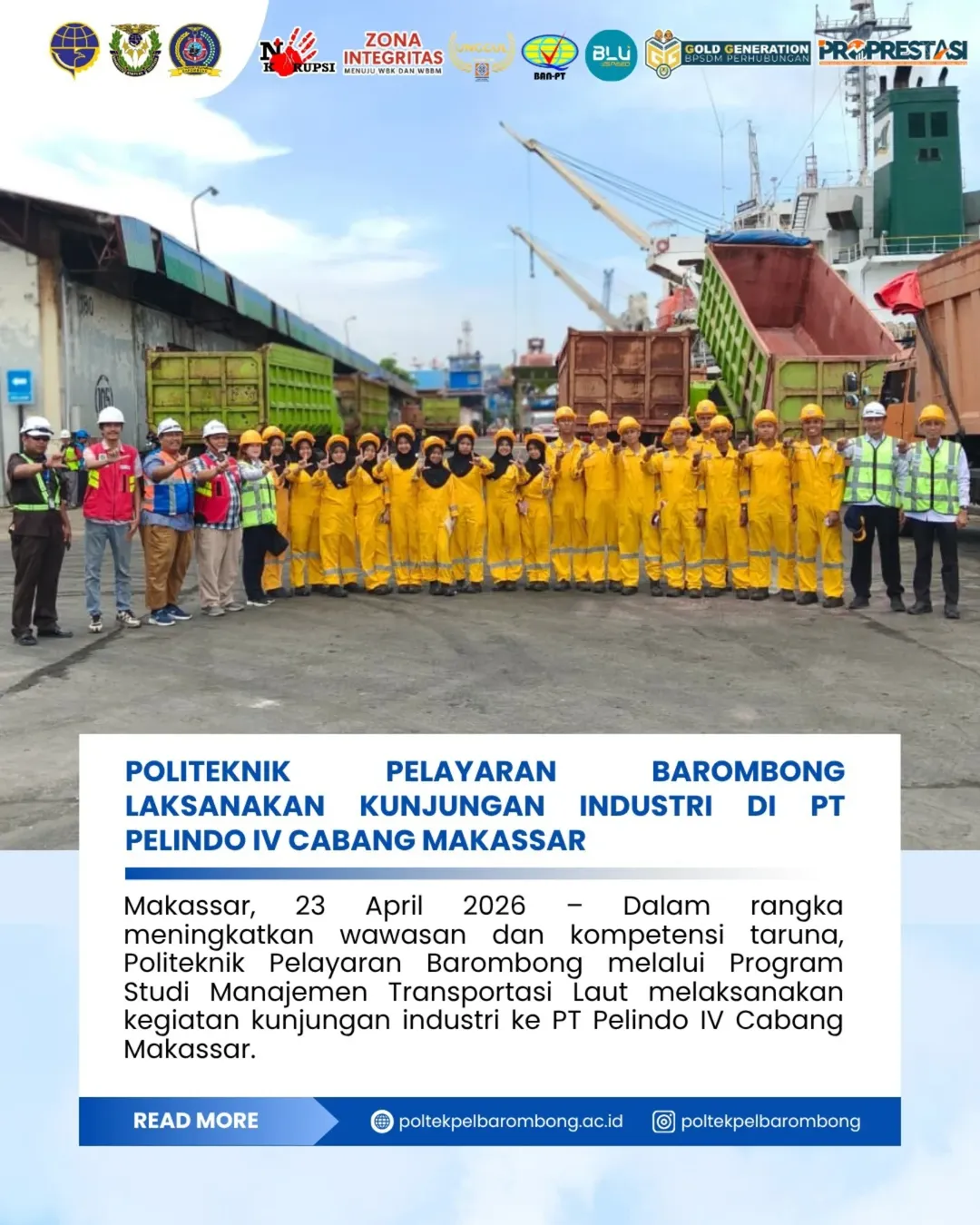 You are currently viewing Politeknik Pelayaran Barombong Laksanakan Kunjungan Industri di PT Pelindo Cabang Makassar