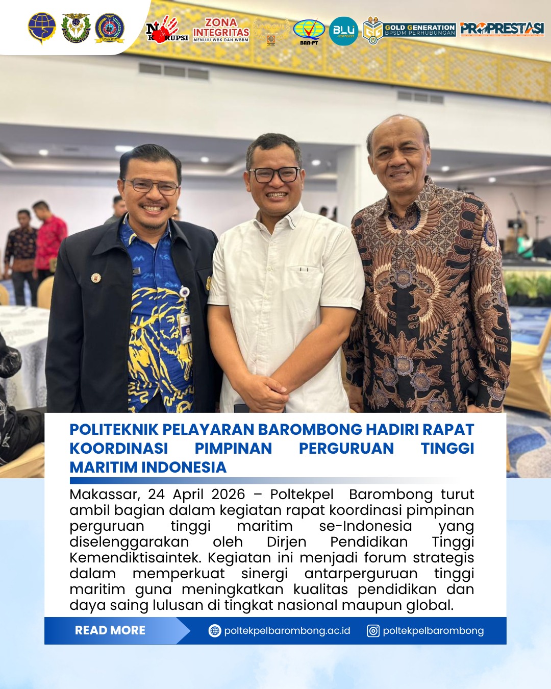 You are currently viewing Politeknik Pelayaran Barombong menghadiri Rapat Koordinasi Pimpinan Perguruan Tinggi Maritim Indonesia