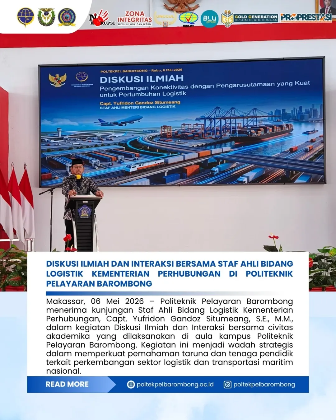 You are currently viewing Diskusi Ilmiah dan Interaksi Bersama Staf Ahli Bidang Logistik Kementerian Perhubungan di Politeknik Pelayaran Barombong