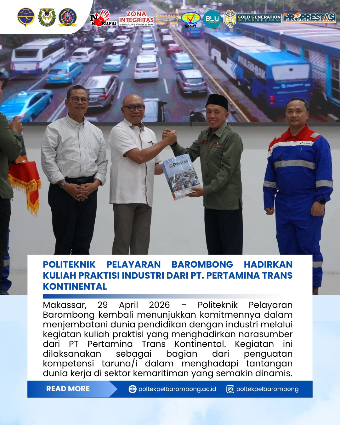 Read more about the article Politeknik Pelayaran Barombong hadirkan Kuliah Praktisi Industri dari PT. Pertamina Trans Kontinental