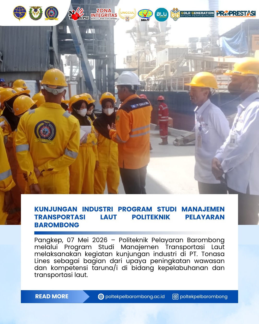 You are currently viewing Kunjungan Industri Program Studi Manajemen Transportasi Laut Politeknik Pelayaran Barombong