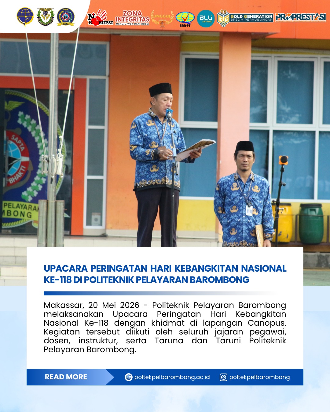 You are currently viewing Upacara Peringatan Hari Kebangkitan Nasional ke – 188 di Politeknik Pelayaran Barombong
