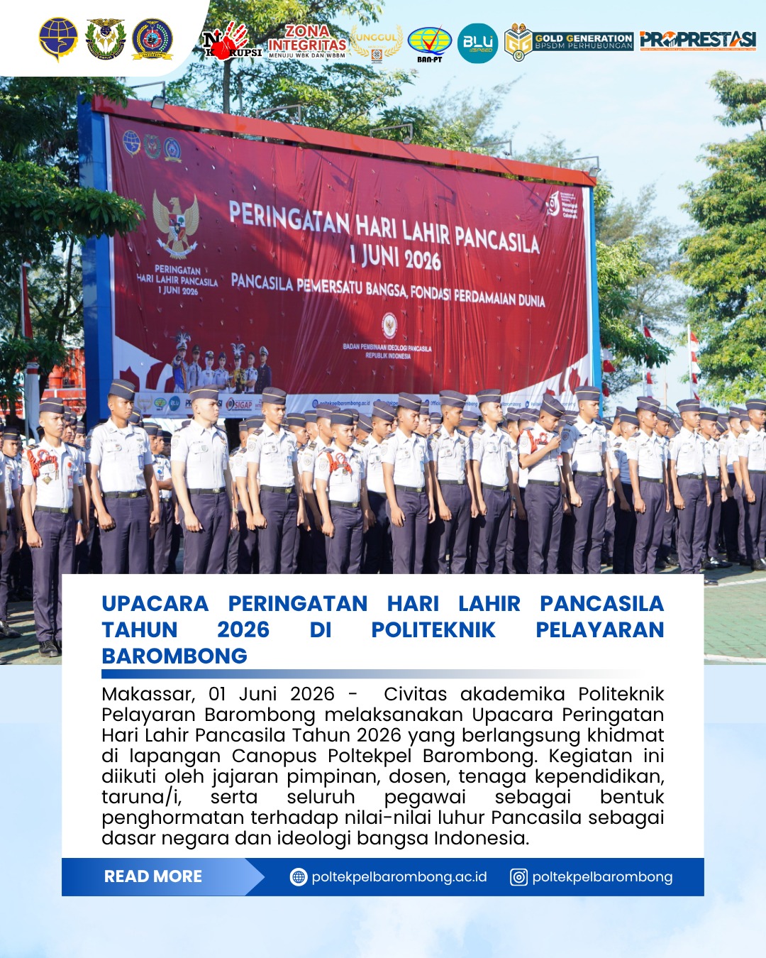 You are currently viewing Upacara Peringatan Hari Lahir Pancasila Tahun 2026 di Politeknik Pelayaran Barombong
