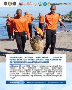 Read more about the article Dalam rangka memperingati Dies Natalis ke-46 Politeknik Pelayaran Barombong melaksanakan kegiatan Pengabdian Kepada Masyarakat melalui Gerakan Bersih Laut dan Pantai